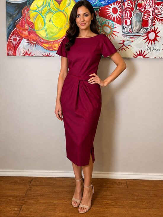 Rachel Roy Dresses & Skirts - Rachel Roy Wool Runway Collection Berry Draped Wool Sheath Dress